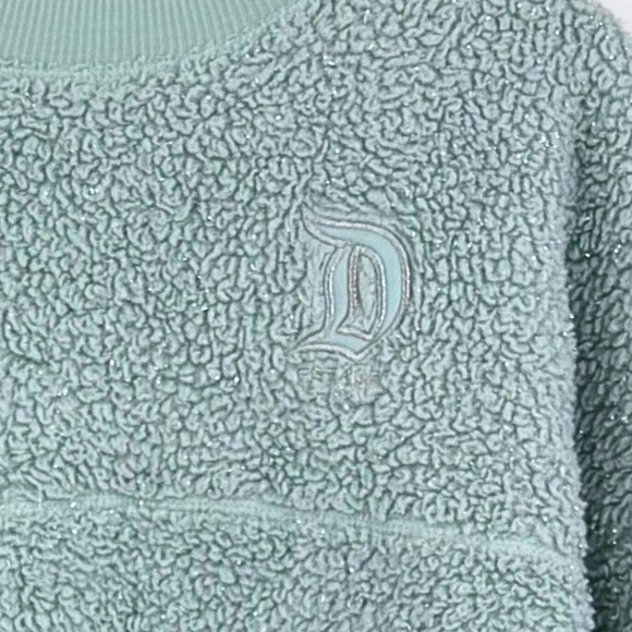 Disney Shimmery Aqua Disneyland Faux Sherpa Spirit Jersey Long Sleeve Sweater - Picture 2 of 9